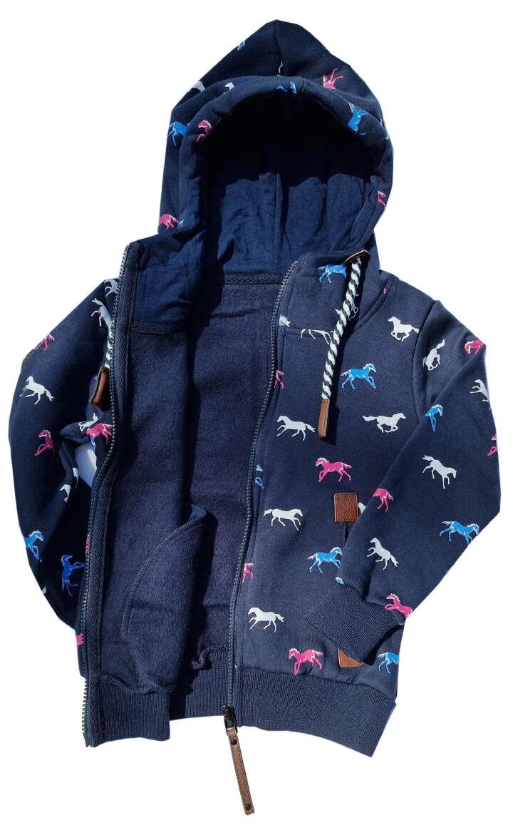Kinder Sweatjacke mit verschiedenen Motiven: Pferde/Traktor (Olivgrün und Navy)